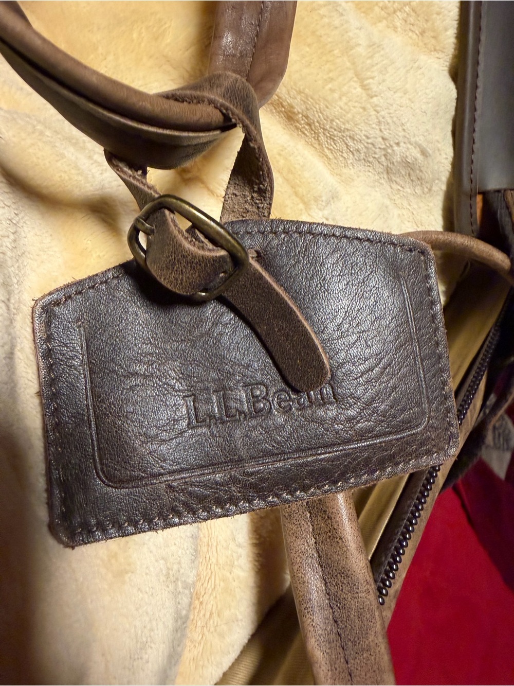 L.L. Bean Brown Leather Travel Duffel Bag with Yellow Interior - Picture 6 of 15